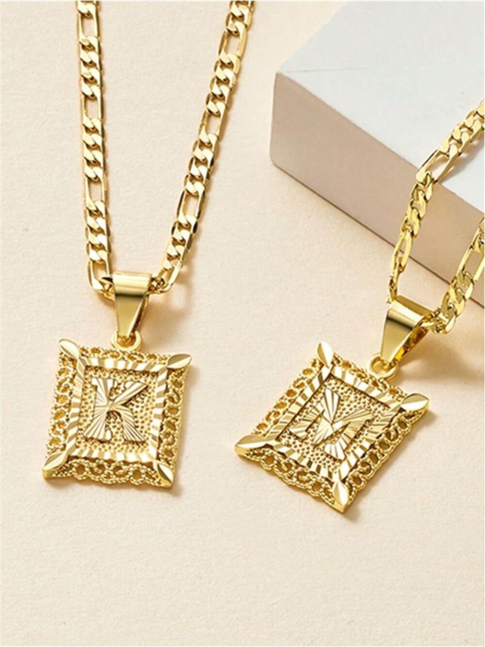 Initial Letter Pendant Necklace For Women Men Square Capital Monogram Necklace